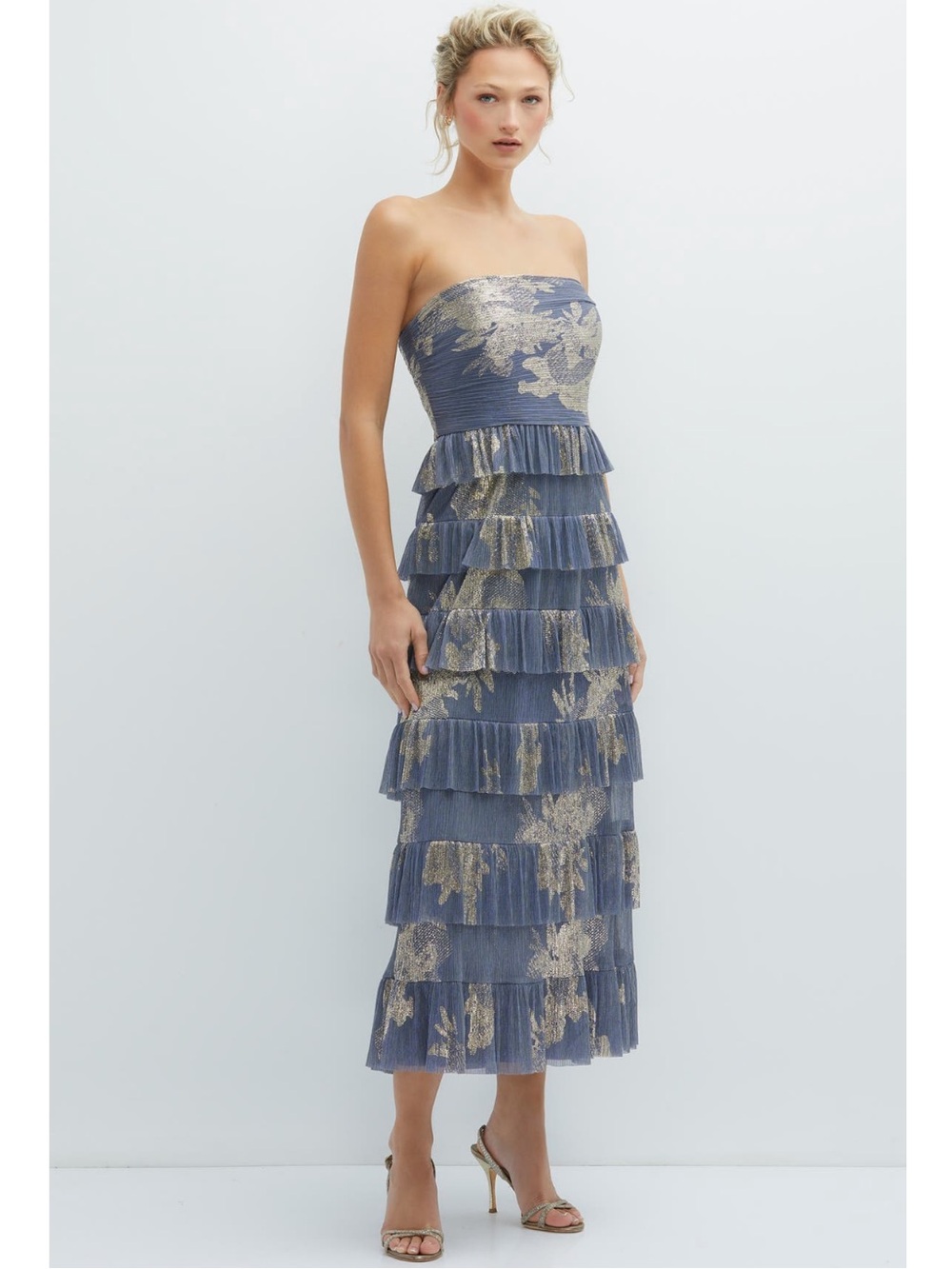 After Six Floral Print Ruffle Strapless Dress New!